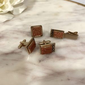 Vintage Orange Dust Cuff Links and Tie Clip